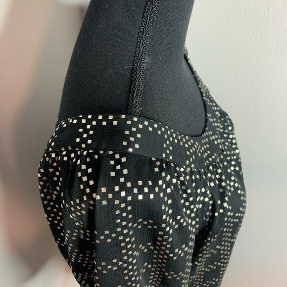 Guess Black & Metallic Gold Sheer Blouse Top - Picture 5 of 8